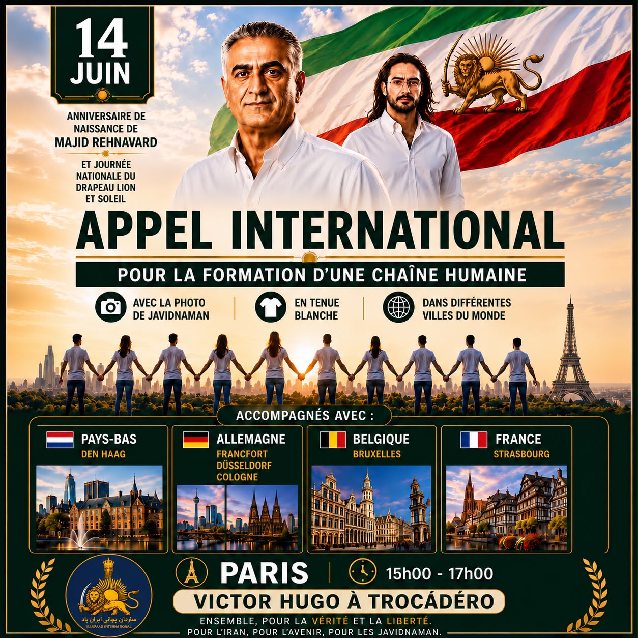 Appel international — chaîne humaine du 14 juin à Paris, Victor-Hugo à Trocadéro