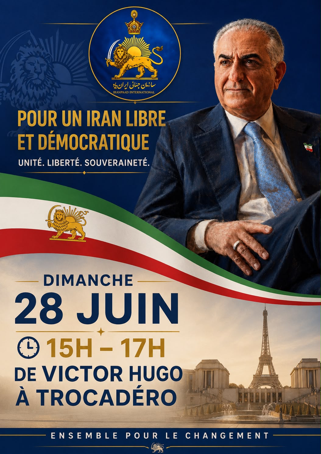 Affiche — Marche pour un Iran libre, 28 juin, Paris (français)